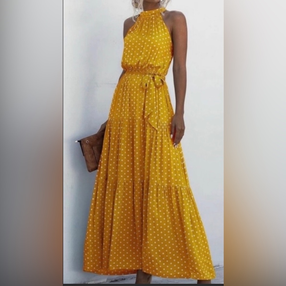 Orange & white polka dot maxi summer dress